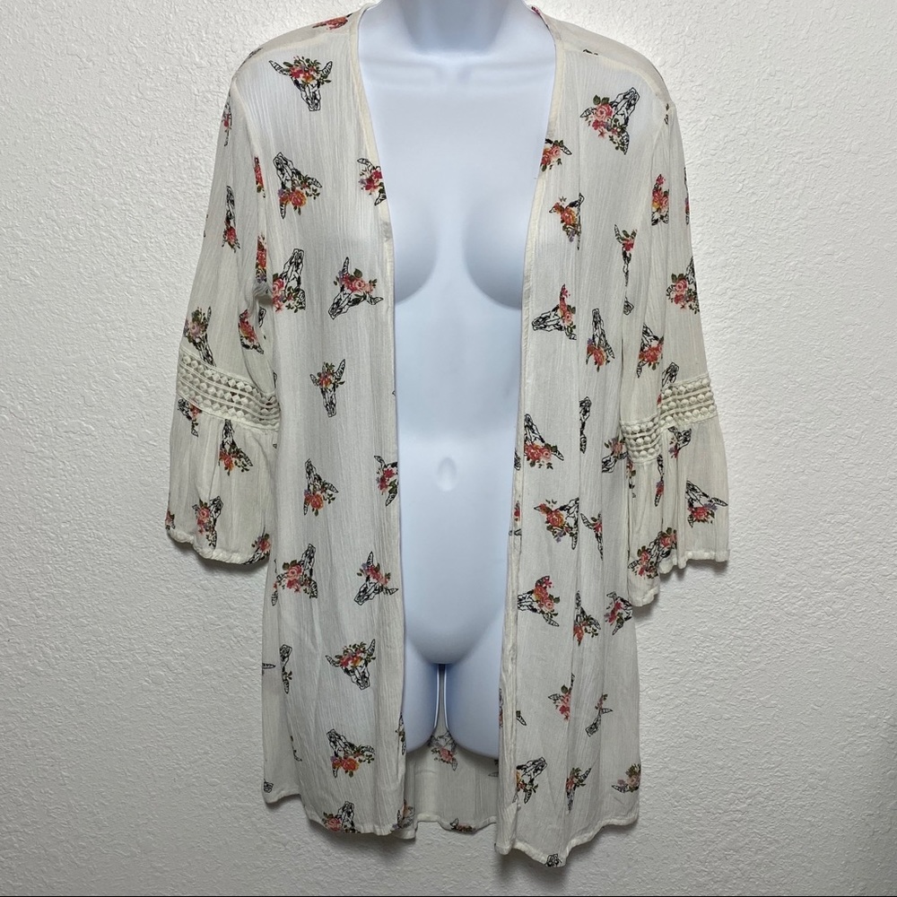 Gypsies & Moondust Cream Floral Open Front Kimono Cardigan